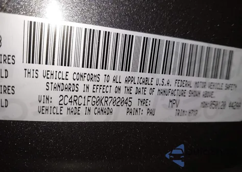 2019 Chrysler Pacifica Touring Plus z USA, uszkodzony, nr VIN 2C4RC1FG0KR702045